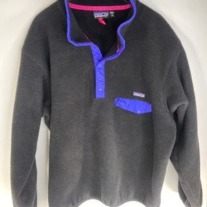 Womens Vintage Patagonia Snap T Fleece Pullover size XXL Black Purple